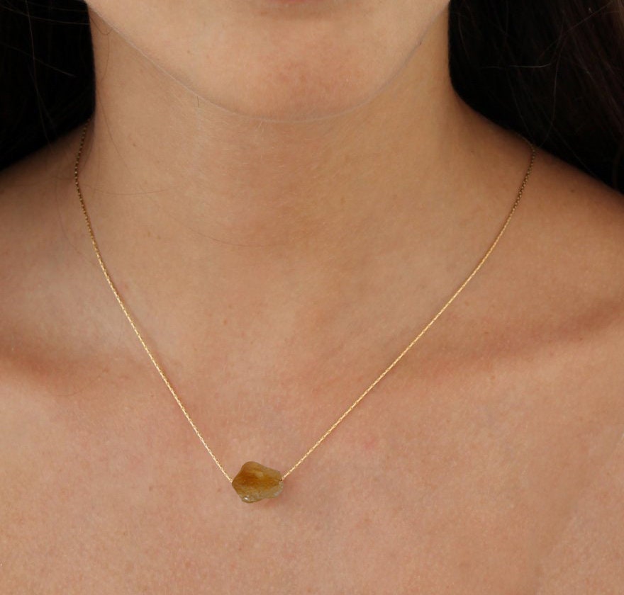 Raw Citrine Necklace, Citrine Pendant Necklace, Natural Citrine Necklace, Real Citrine Birthstone Necklace Genuine Citrine November Birthday