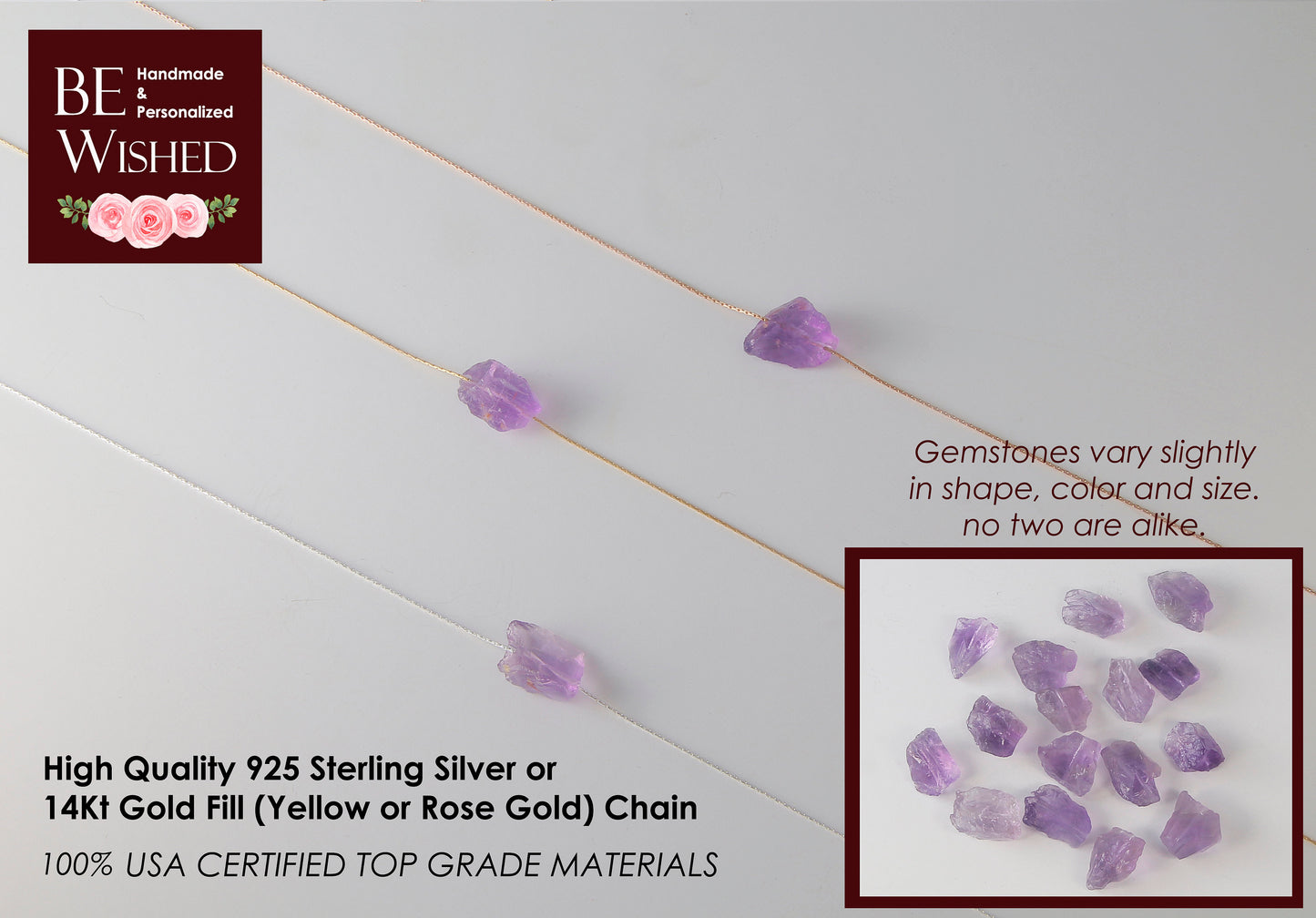 February Birthstone Necklace, Raw Amethyst Necklace, February Birthday Gifts, Dainty Necklaces for Women, Personalized Gifts