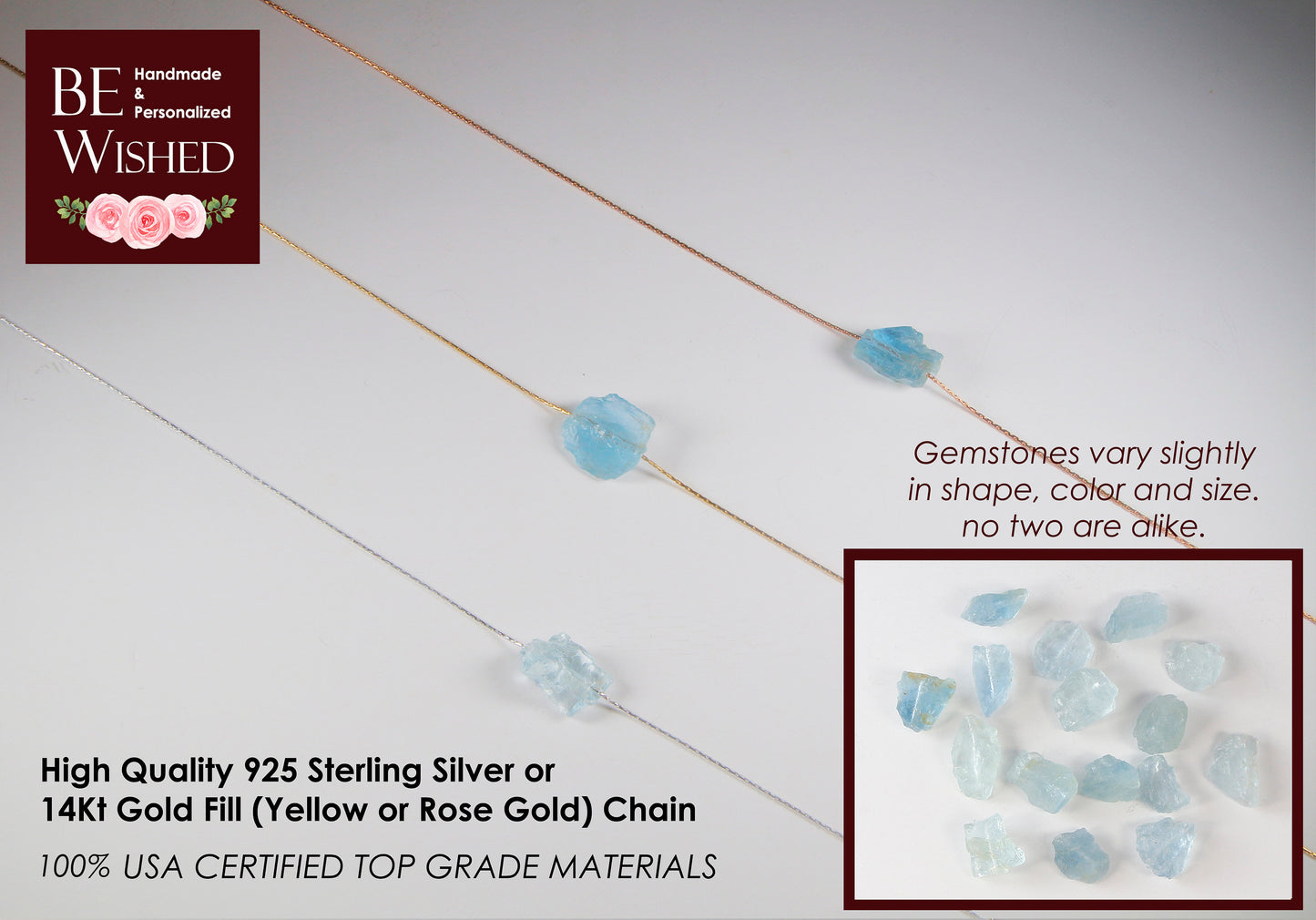 March Birthstone Necklace, Raw Aquamarine Necklace, March Birthday Gifts, Dainty Necklaces for Women, Personalized Gifts