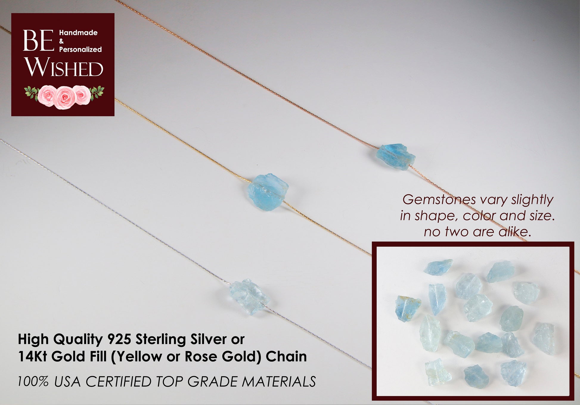 March Birthstone Necklace, Raw Aquamarine Necklace, March Birthday Gifts, Dainty Necklaces for Women, Personalized Gifts