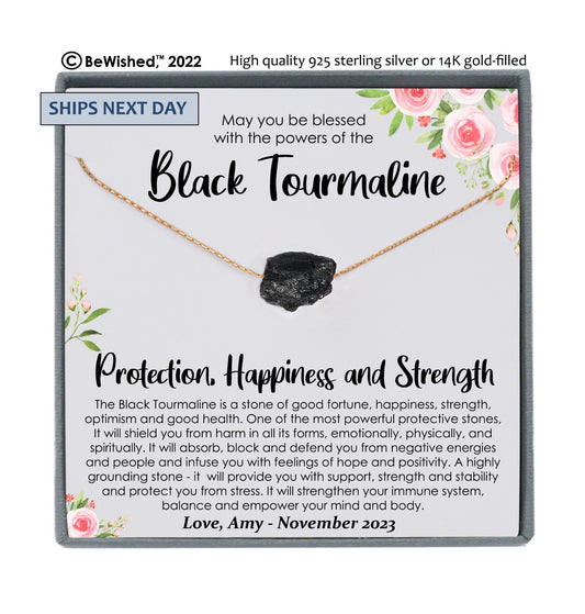 Black Tourmaline Necklace, Stress Relief Gift for her, Strength Necklace, Black Gemstone Pendant Protection Necklace Healing Crystal Jewelry