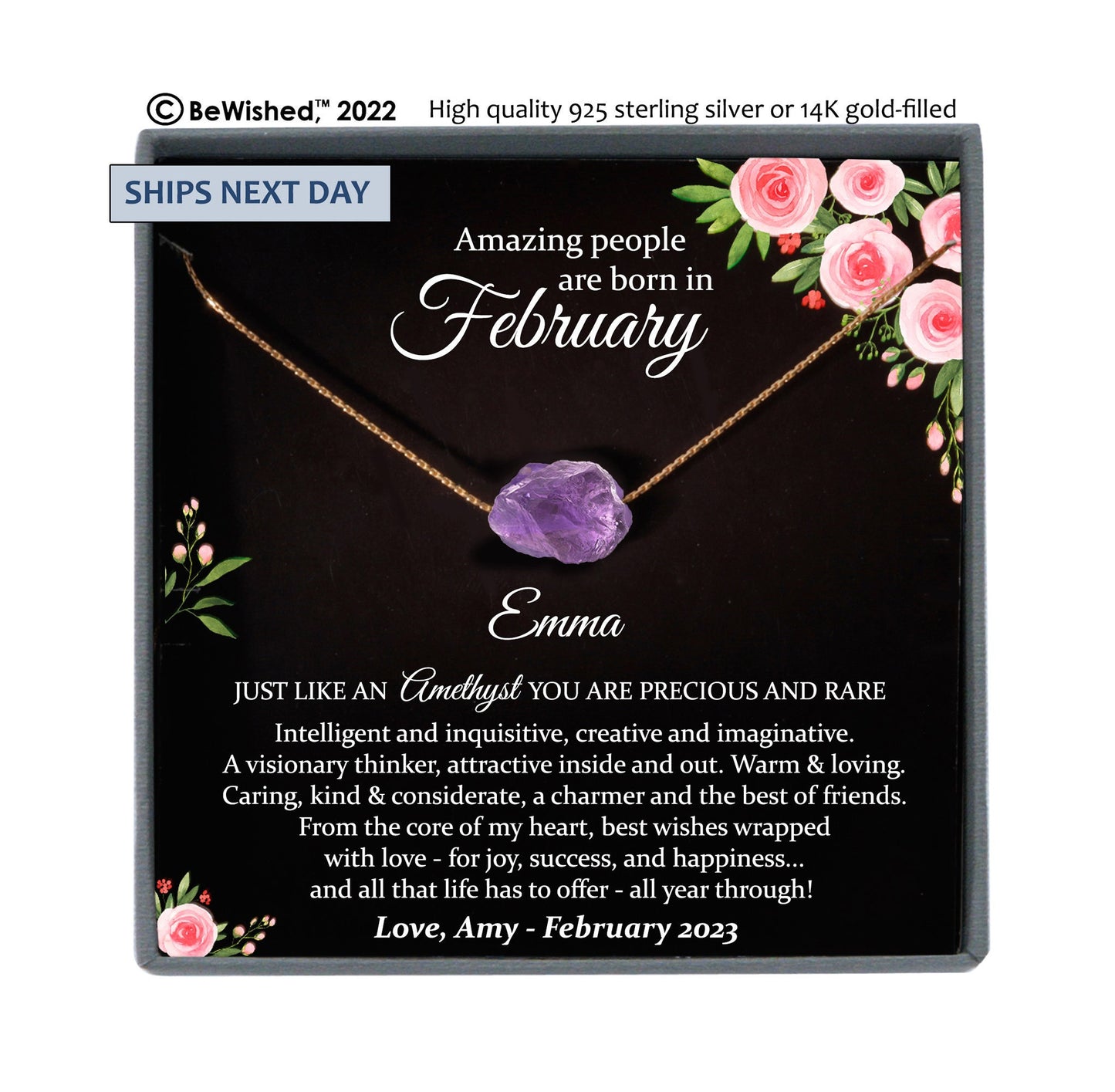 February Birthstone Necklace, Raw Amethyst Necklace, February Birthday Gifts, Dainty Necklaces for Women, Personalized Gifts