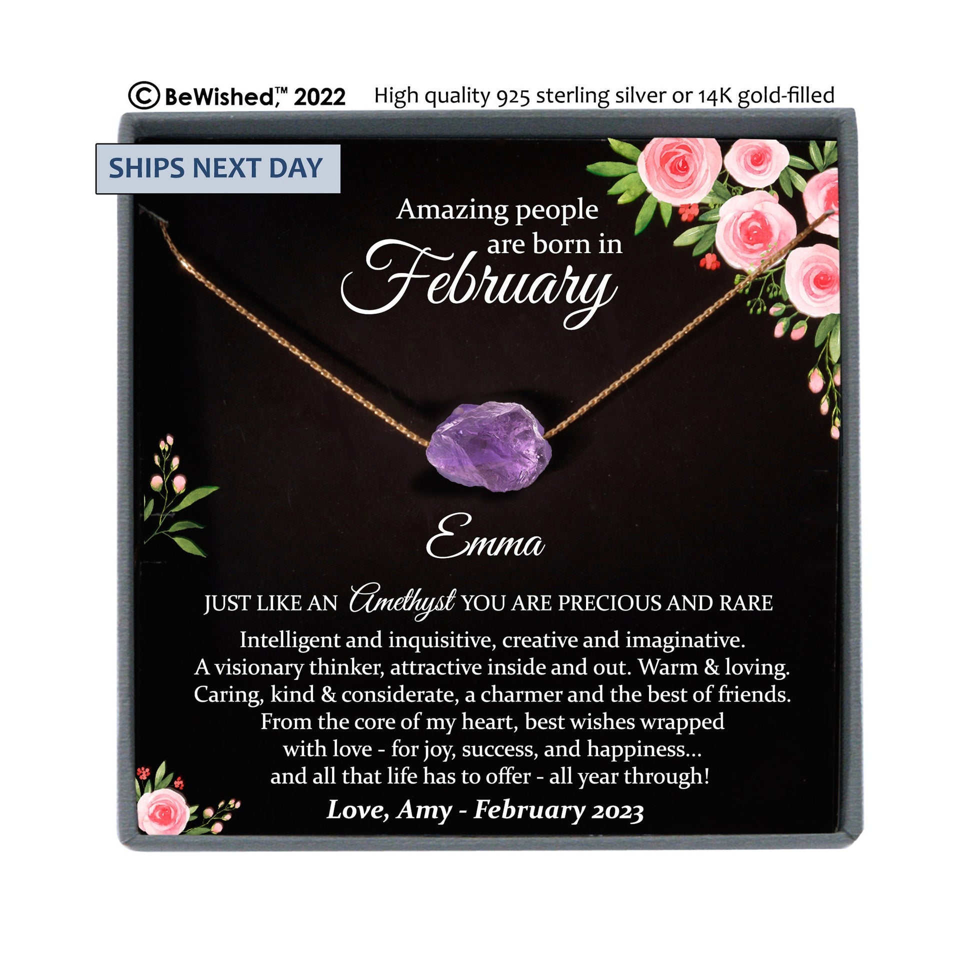 February Birthstone Necklace, Raw Amethyst Necklace, February Birthday Gifts, Dainty Necklaces for Women, Personalized Gifts