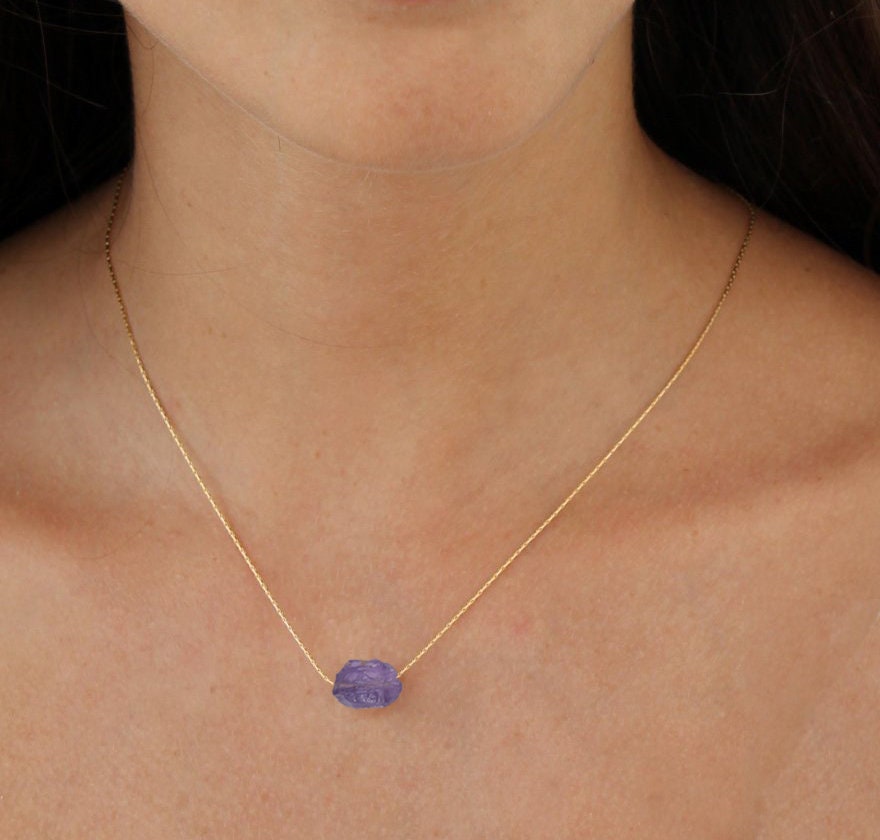 Raw Amethyst Necklace, Stress Relief Gift for her, Amethyst Gemstone Necklace, Healing Crystal Necklace, Raw Birthstone Necklace Gem Gift