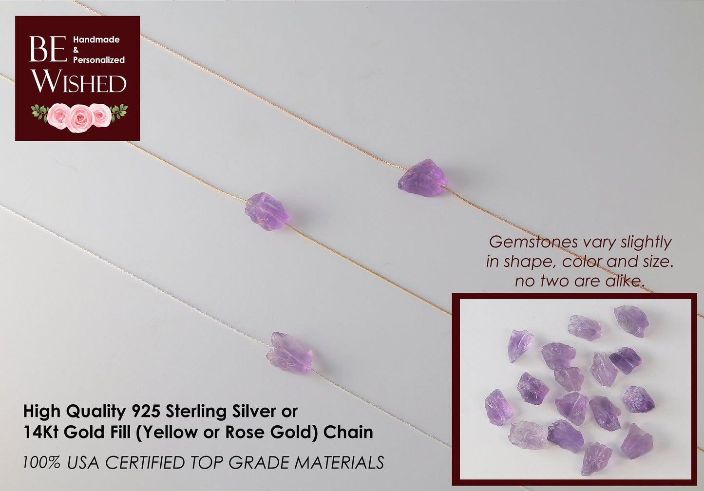 Raw Amethyst Necklace, Stress Relief Gift for her, Amethyst Gemstone Necklace, Healing Crystal Necklace, Raw Birthstone Necklace Gem Gift